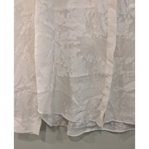 Rebecca Taylor White Burn Out Floral Long Sleeve Button Down Blouse Size 12 - Picture 3 of 9